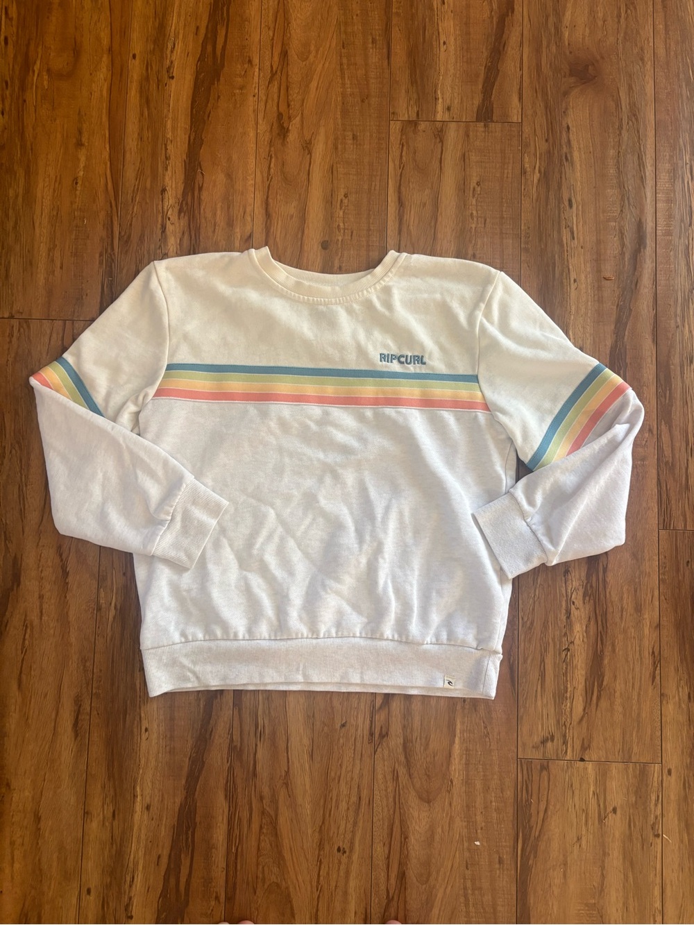 Rip Curl Cream Sweatshirt with Pastel Rainbow Stripe Detail
